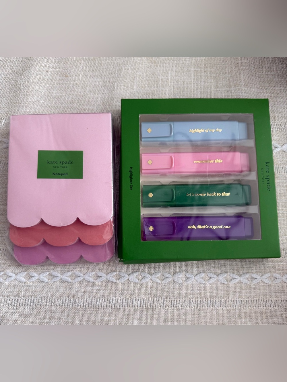 kate spade Pink Scallop Notepad & Pastel Highlighter Set
